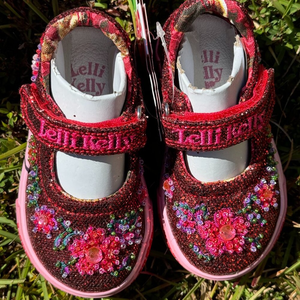 Lelli Kelly LK9435 Pretty Baby Red Mary Jane  Shoes NEW Hand Beaded Sparkle